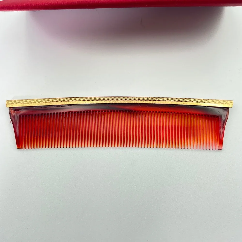 Vintage Saturnia Italy Vanity Comb Mirror Set Red Case Limoges‎ Portrait Rare